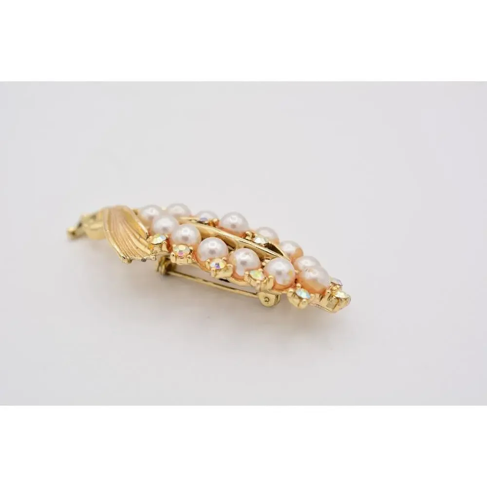 Vintage Flower Pin Brooch Corn Gold Aurora Borealis Rhinestone Crystal 60s BinAT